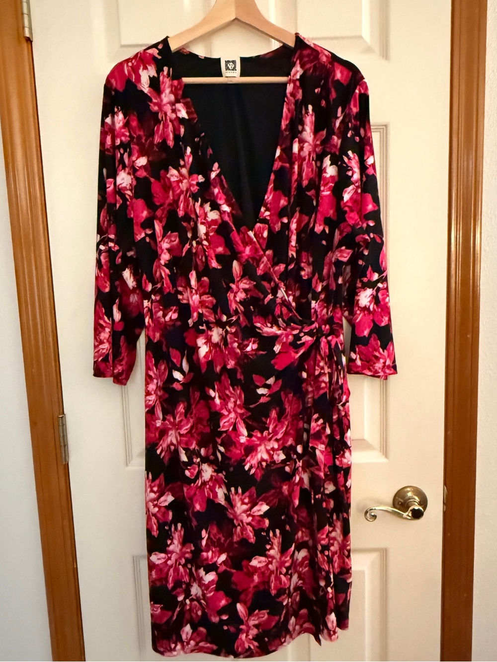 Anne Klein Black Dress with Fuchsia Floral Accents